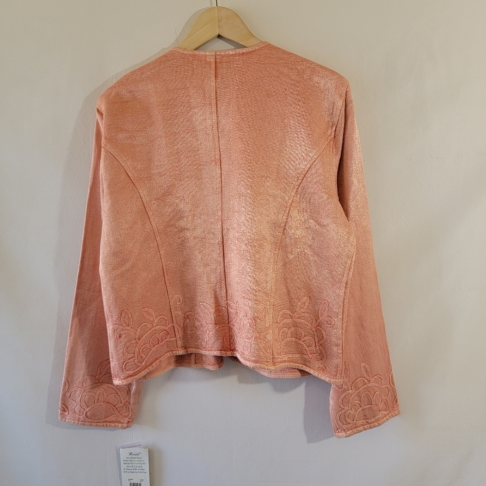 NWT Mirasol Women's Open Front Jacket Size L Tangerine Floral Embroidered Sequin - Picture 2 of 12